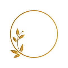 Obraz premium circle gold frame with flower and leaf icon illustration