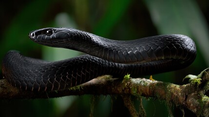 Fototapeta premium Black snake on a branch in a jungle
