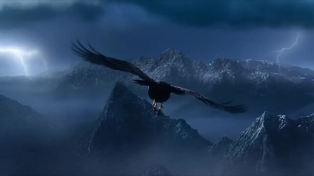 Mountain Storm: Ultra-realistic 4K lightning strikes mountain peaks - thunder, rain and an eagle fights the storm in slow motion!