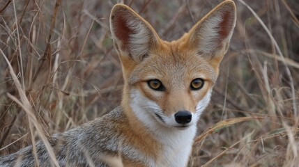 Obraz premium Fox in dry grass