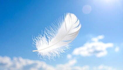 White feather floats in bright blue sky (1)