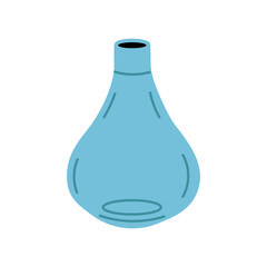 Minimal blue vase with smooth curves and elongated body on white background