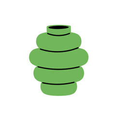 Stacked green ceramic vase with layered segments and round shape on white background