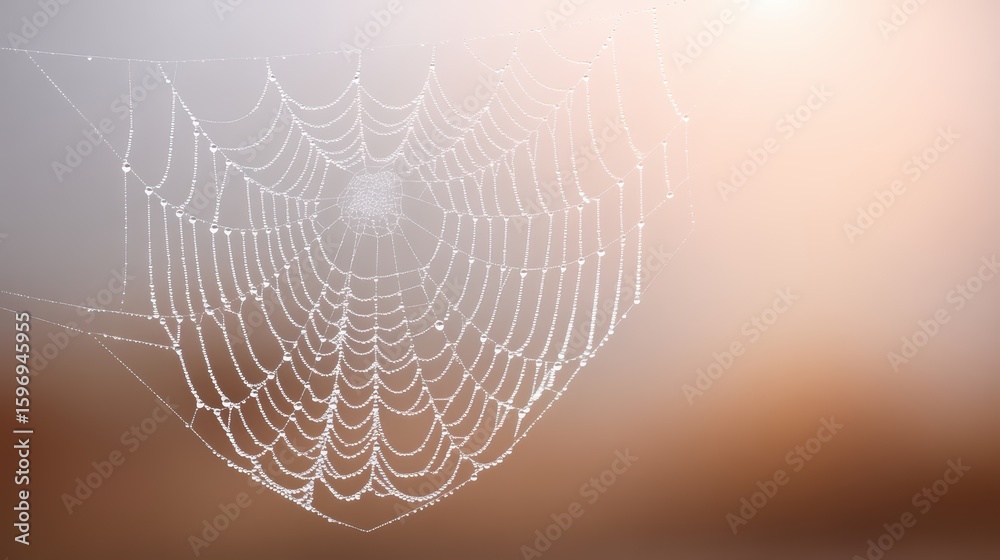 Wall mural intricate spider web with dew drops on a soft background