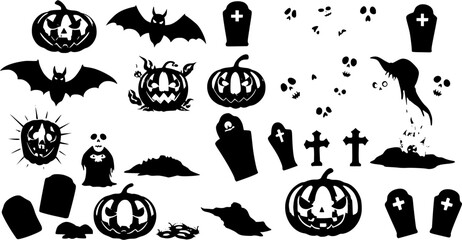 Halloween Vector Elements Silhouette Mega Set