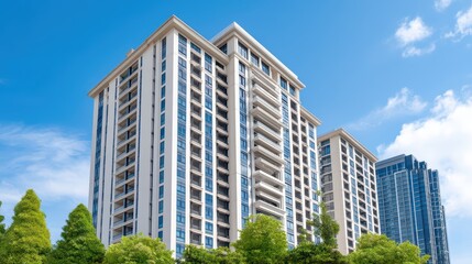 Fototapeta premium Modern Residential Building Under Clear Blue Sky