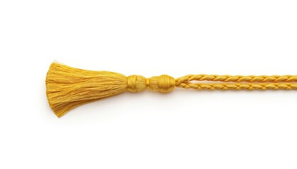 Close-up illustration of gold honor cord with twisted design, tassel end, perfect for graduation ceremonies. Academic accessory signifies achievement, recognition for students completing university