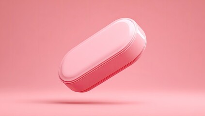 Pink capsule levitating, pastel background; product mockup