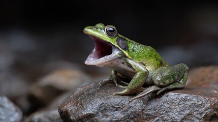 Naklejka premium Frog on rock, open mouth