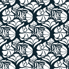 Hand drawn abstract floral lines pattern. Daisy seamless background. Modern flower illustrations for textile design, fabric printing, packaging, wallpaper, decoration, cards and posters.