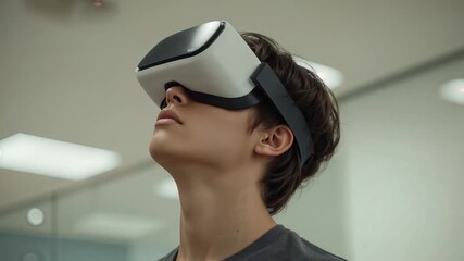 Immersive VR Experience: Young Person Exploring Virtual Reality Headset - Powered by Adobe