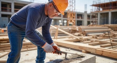 Man worker cutting wood