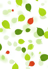 A colorful background with a bunch of green leaves and a few red leaves. The background is white and the leaves are in different colors