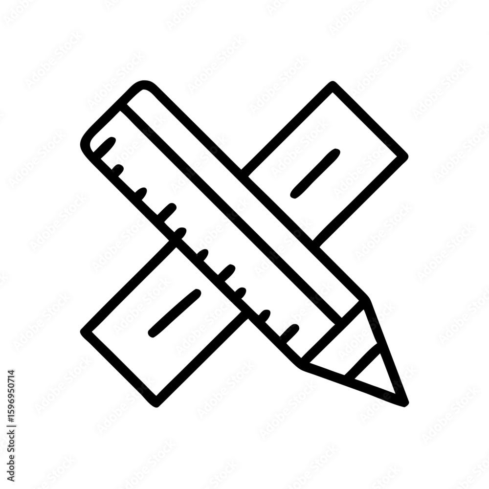 Poster a simple graphic of a ruler and a writing implement crossed over each other in black outline style