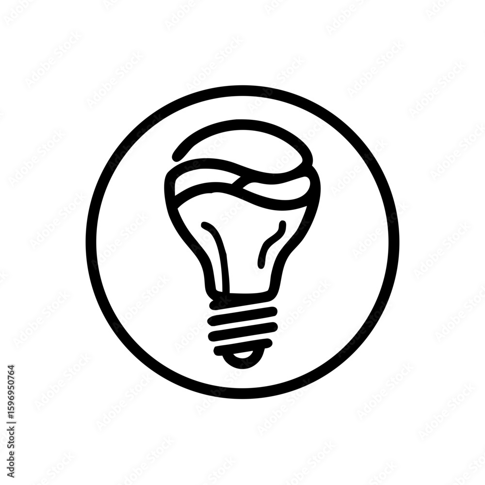 Poster simple lightbulb inside a circle with a black outline on a white background design element image