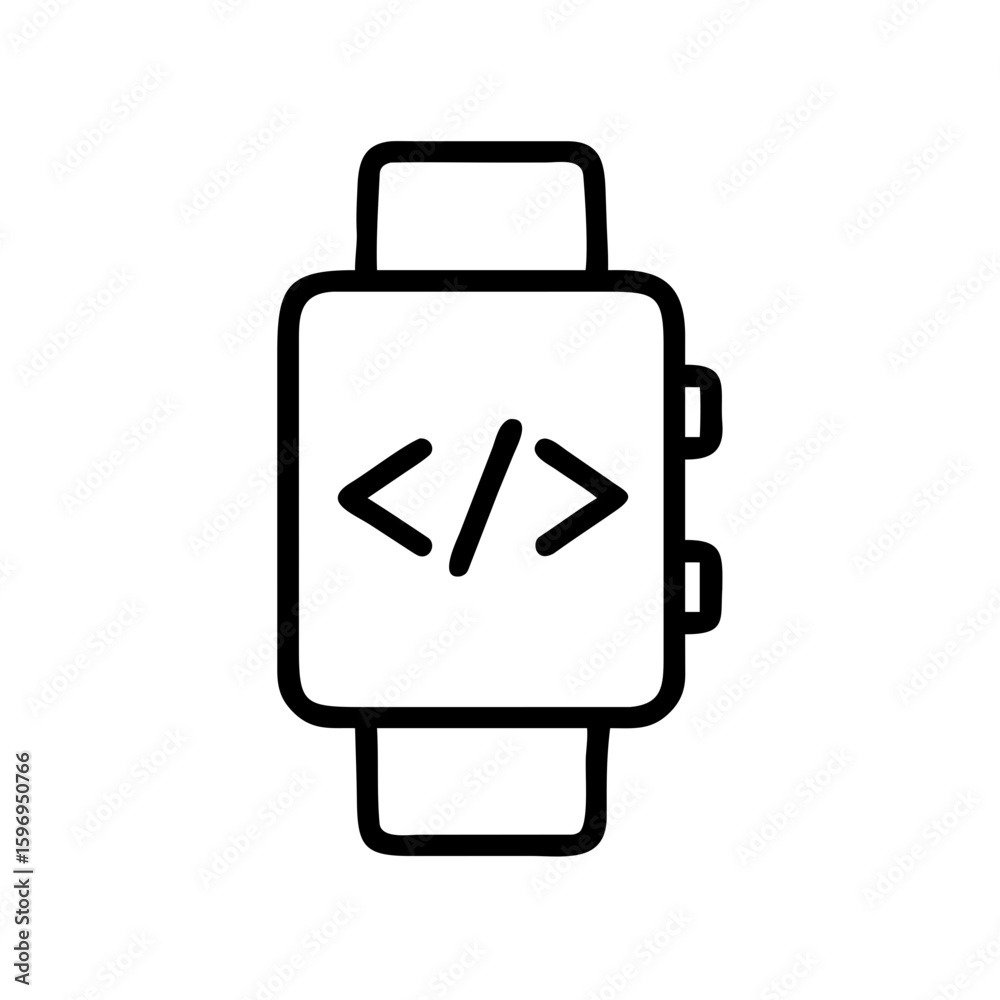 Poster Outline of a smartwatch with code symbols displayed on the screen in a minimalist style design look