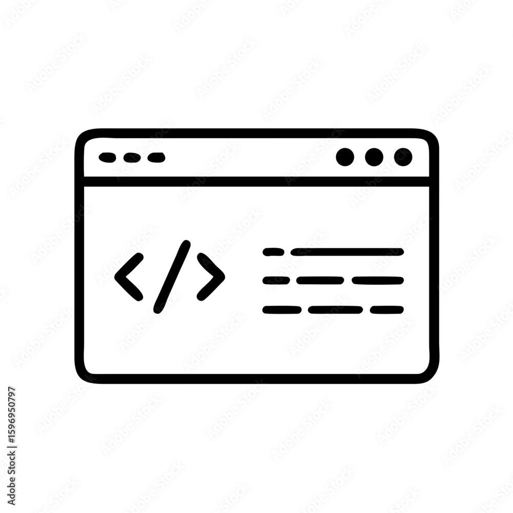Poster Simple depiction of a browser window with angle brackets and lines representing code on screen view 100