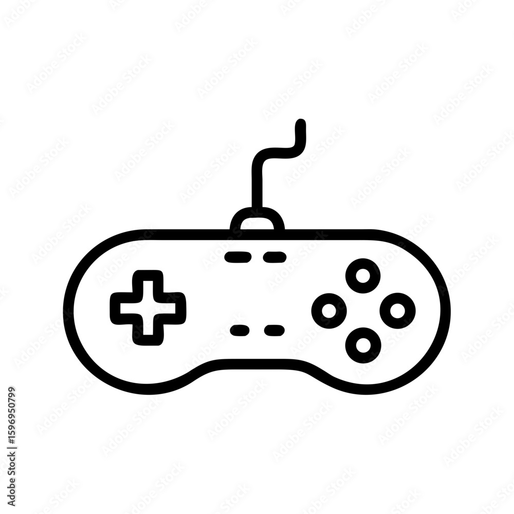 Poster A simplistic depiction of a wired controller with a d pad and four action buttons design element