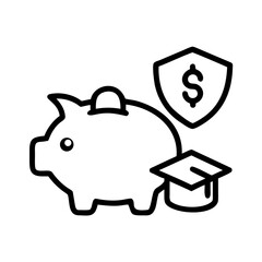 Piggy bank with graduation cap and shield symbolizing financial security for education goals exactly