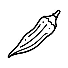 Simple artwork showing a single okra pod with distinct ridges and small dots, isolated on white background