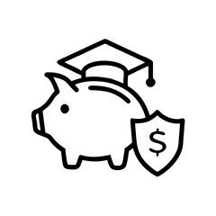 Piggy bank with graduation cap and shield representing financial security for education planning goal of saving