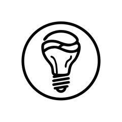 Simple lightbulb inside a circle with a black outline on a white background design element image