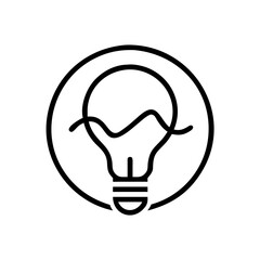Stylized lightbulb icon with a wavy line inside, enclosed in a circular border design element