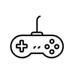 A simple depiction of a wired gamepad with a directional pad and four action buttons design icon