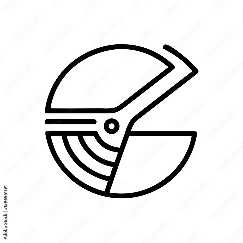 Poster Abstract depiction of a circular form with an angular cut and parallel curved lines inside it