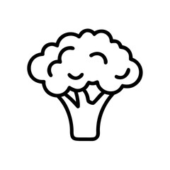 Outline drawing of a broccoli floret with a thick stem and a textured head on a white background