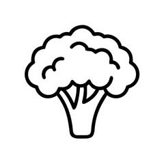 Outline graphic showing a single floret of broccoli with a thick stem on a white background design image