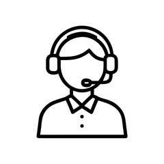 Person with headset and microphone in outline style for customer support or call center work is shown
