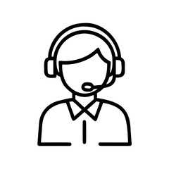 Outline drawing of a person with headphones and microphone wearing a collared shirt design element image