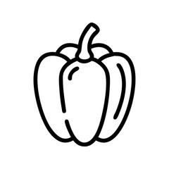 Outline drawing of a bell pepper with a stem, showcasing its distinct shape and simple design style