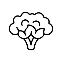 Outline drawing of a fresh green broccoli floret with a thick stem on a white background artwork style