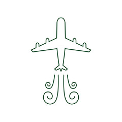 Stylized graphic illustration featuring an airplane outline and elegant swirling designs beneath it, representing travel, freedom, and creative aviation concepts in a minimalistic artistic style.