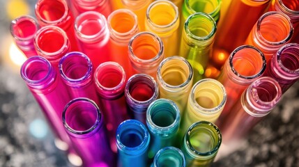 Colorful Transparent Tubes arranged in a Vibrant Pattern Display