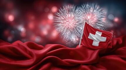 Switzerland confederation celebration: august first, independence Helvetic, tradition patriotic, ceremony joyful, citizen gathering, festival commemoration, red cross, white emblem, banner festivity