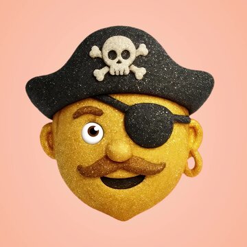 Pirate emoji with glitter texture animation isolated asset, transparent 4K video, alpha channel, ProRes 4444
