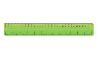 Green School Ruler Measurement Tool Vector Illustration with Shadow Isolated on White Background
