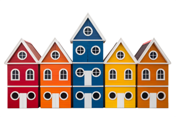 Colorful Wooden Toy Houses A Whimsical Miniature Townscape for Creative Play and Children's Room Decor, Enhancing Imagination.