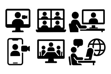 Silhouette icons representing virtual meetings and online communication