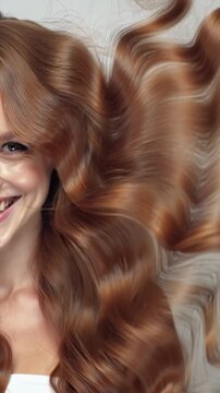 close up of beautiful young woman  long wavy red hair