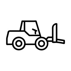 Naklejka premium Loader tractor icon in bold line style on clean white background. Loader tractor illustration shows industrial equipment for construction, loading, or earthmoving.