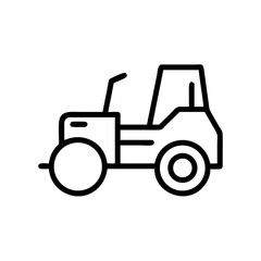 Naklejka premium Black and white mini tractor line drawing against clean white backdrop. Mini tractor simple design shows farming equipment icon, agricultural machine illustration.