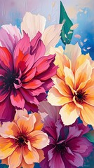 Obraz premium Bold Dreamy Acrylic Flowers With Vivid Brushstrokes 