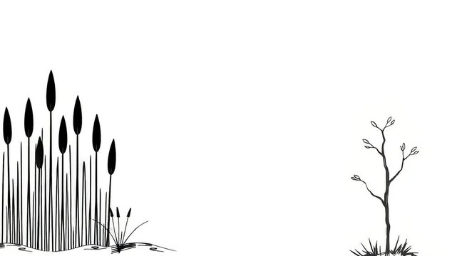 Minimalist Reeds and Branch Silhouette