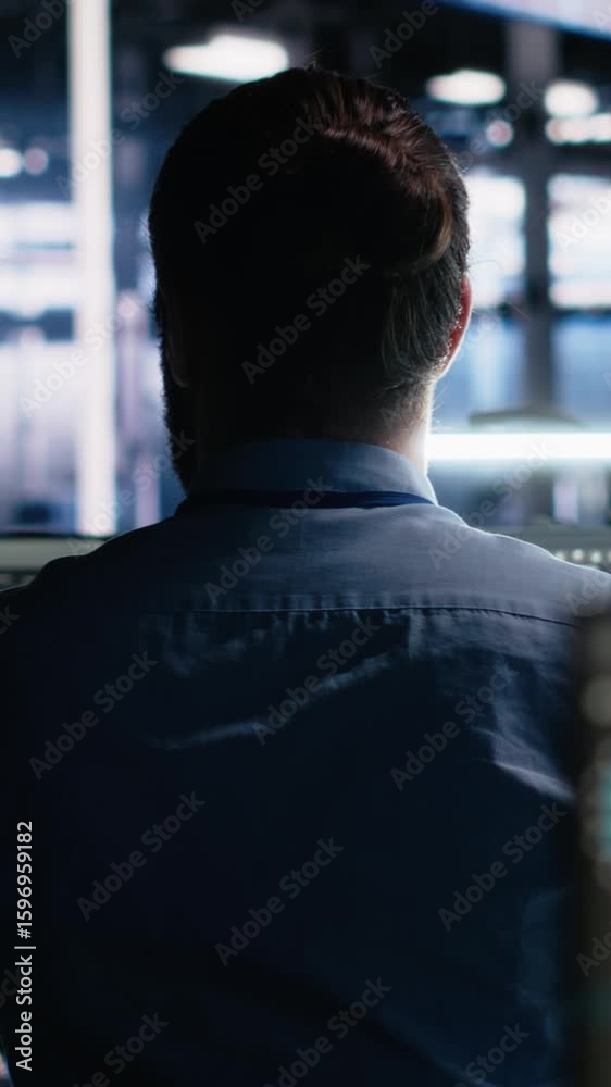 Fototapete vertical video server room software developer using ai to review infrastructure diagnostics. it empl