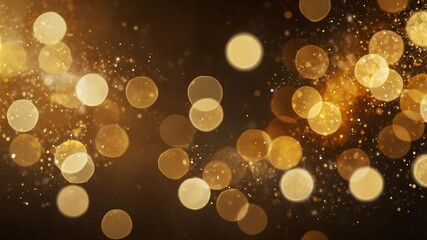 Dreamy abstract background: soft radial gradient, glowing golden bokeh spheres, blurred light orbs. Ethereal glow, warm golden tones, ambient light, subtle sparkles, high-resolution.