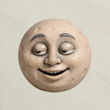 Smiling cartoon moon face animation isolated asset, transparent 4K video, alpha channel, ProRes 4444